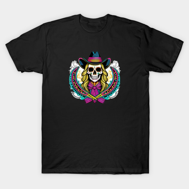 Skeleton cowgirl T-Shirt by Liftedguru Arts